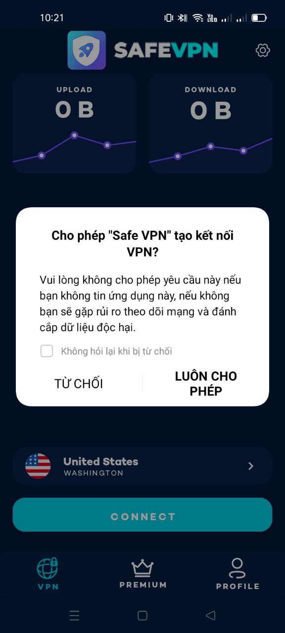 Cấp quyền truy cập vào ứng dụng SafeVPN trên điện thoại