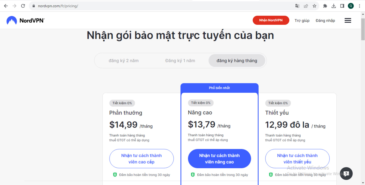 Các gói dịch vụ của NordVPN cung cấp hiện nay