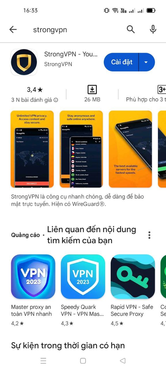 Cài đặt ứng dụng StrongVPN trên điện thoại