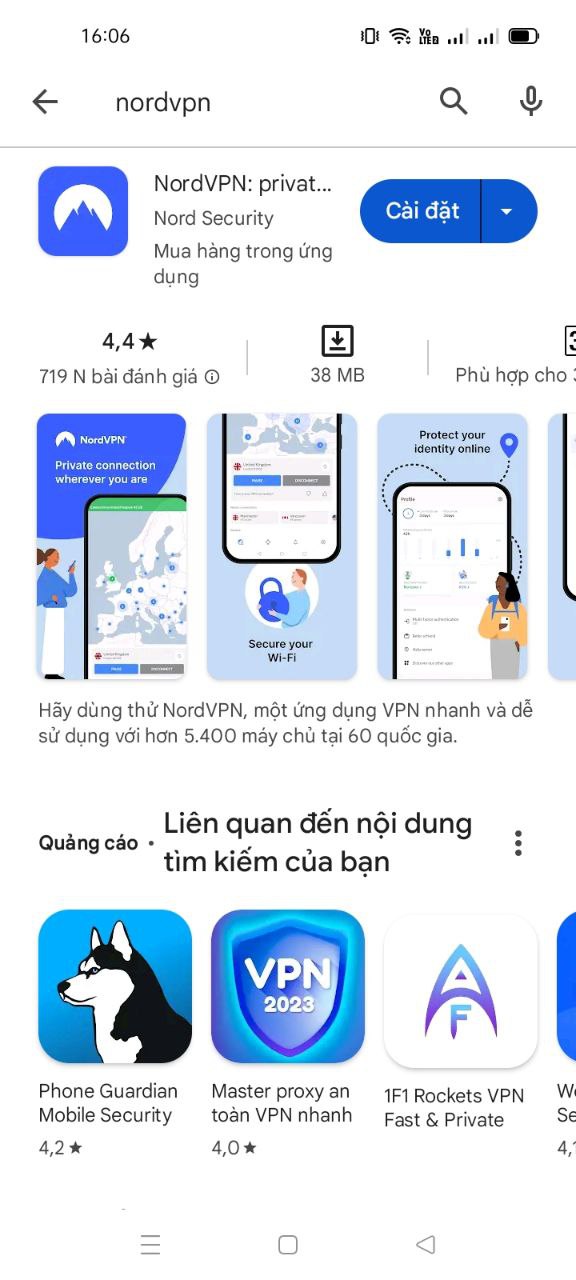 Thực hiện tìm kiếm và cài đặt NordVPN trên GG STORE, Cài đặt ứng dụng NordVPN trên điện thoại