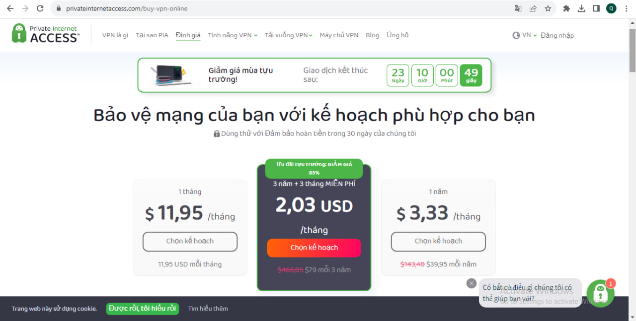 Mua gói dịch vụ Private Internet Access