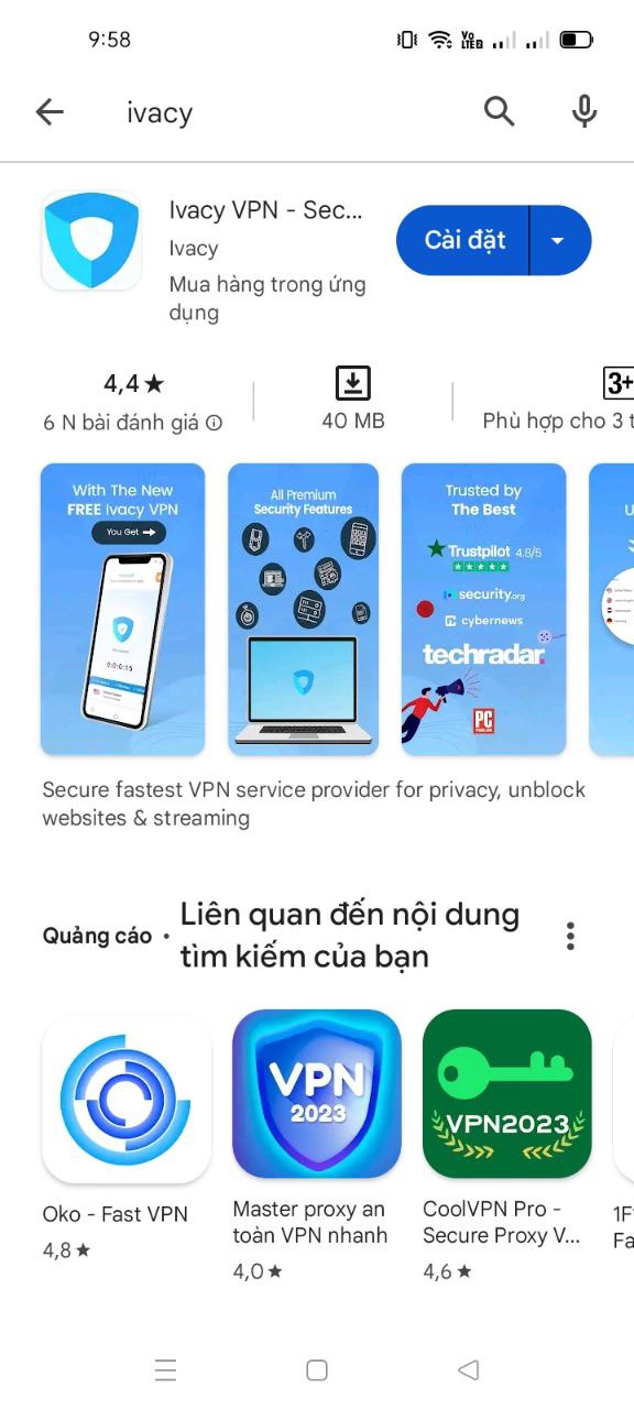 Tìm kiếm ứng dụng IvacyVPN trên cửa hàng Google Store, tải ứng dugj IvacyVPN miễn phí về máy