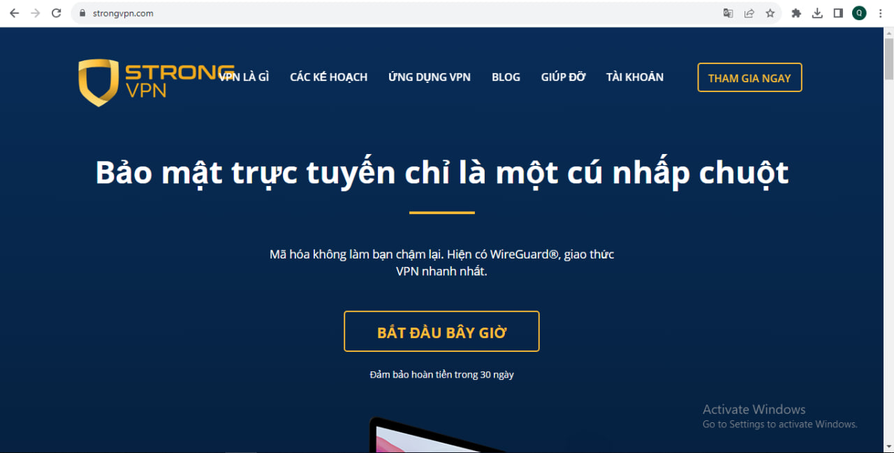 Trang website của StrongVPN