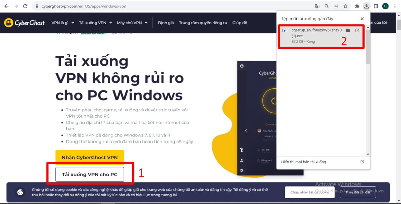 Cài đặt ứng dụng Cyber Ghost VPN về máy tính