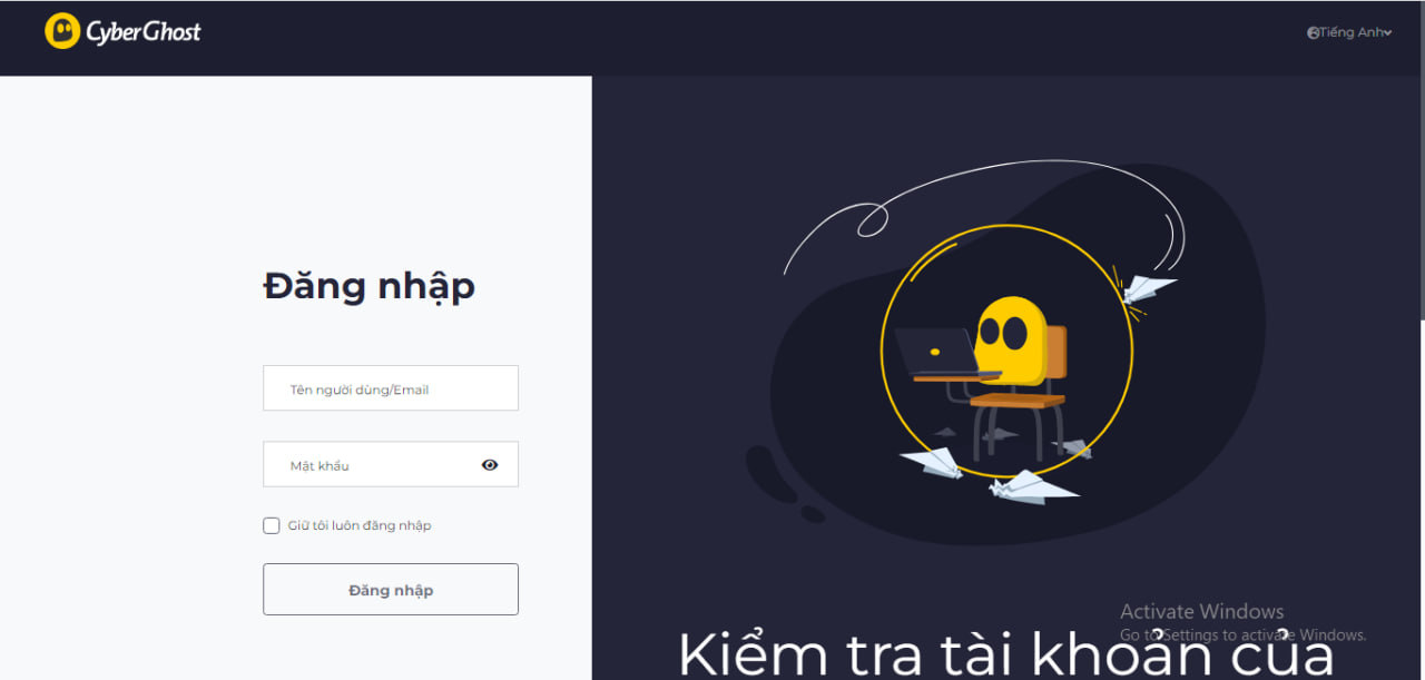 Đăng nhập tài khoản Cyber Ghost