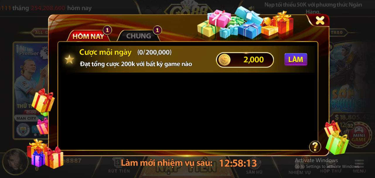 Tham gia nhiệm vụ game Go88